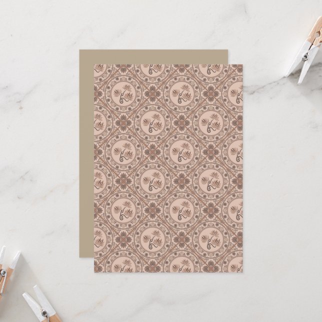 Printable Mocha Rococo Revival Mandala Geo Tile Invitation (Front/Back In Situ)