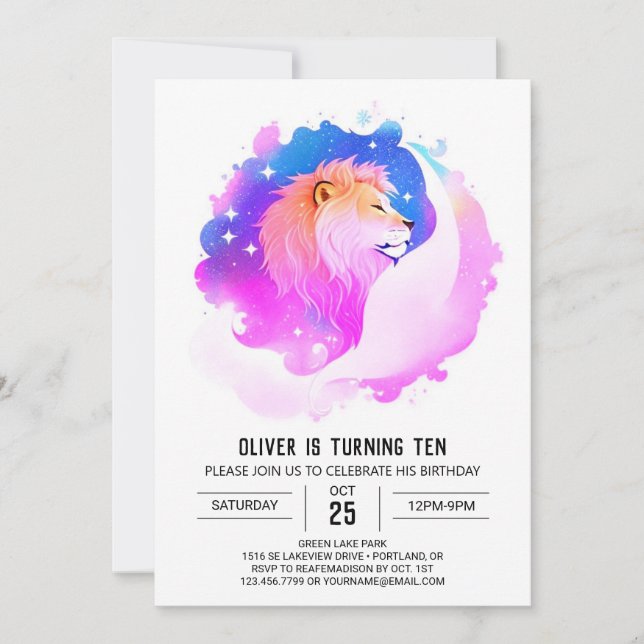 Printable Modern Lion Birthday Invitation (Front)
