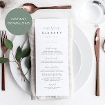 Printable Modern Minimal Wedding Menu Card<br><div class="desc">Designed to match our Inline wedding invitations. A beautiful typography based design with a minimalist feel,  featuring modern ash black handwritten script and classic serif lettering. Personalize with your menu items using eight custom text fields. Choose professional printing and shipping,  or select Instant Download for a digital printable option.</div>
