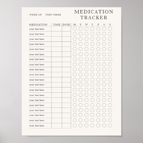 Printable Modern Weekly medication tracker Poster