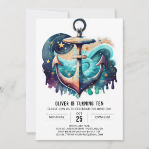 Printable Nautical Blue Ocean Chic Birthday Invitation