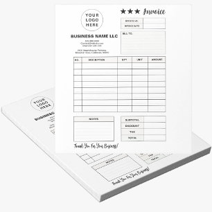 Printable Order Form, Custom Business Logo Invoice Notepad