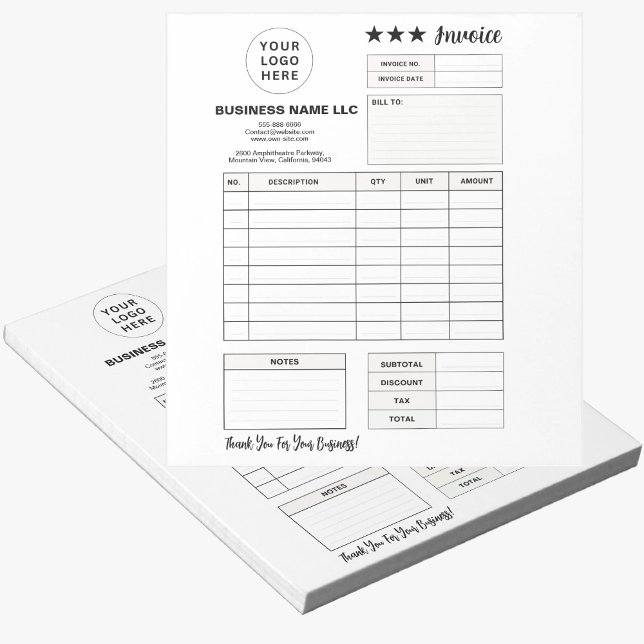 Printable Order Form, Custom Business Logo Invoice Notepad (Branded sales receipt pads)