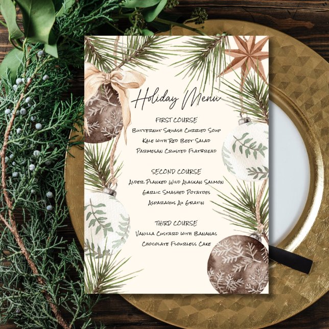 Printable Ornaments & Fir Surround Holiday Menu Invitation (Creator Uploaded)