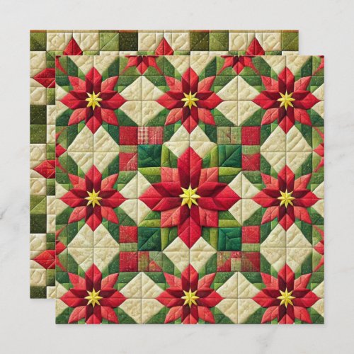 Printable Patchwork Poinsettia Star Scrapbooking Invitation