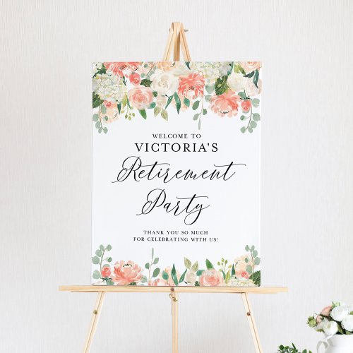 Printable Peach Floral Retirement Party Welcome 