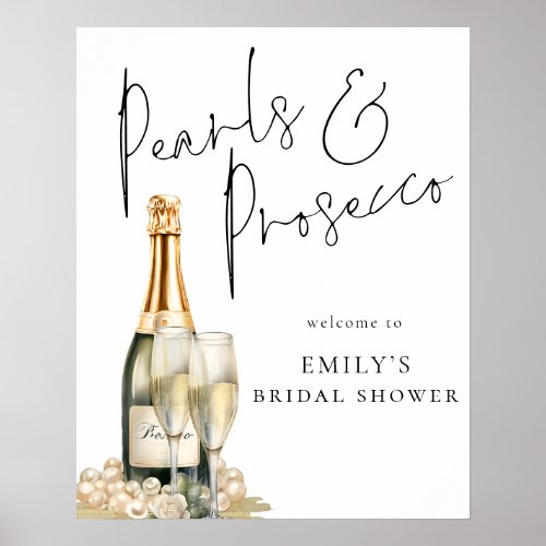 Printable Pearls Prosecco Welcome to Bridal Shower Poster