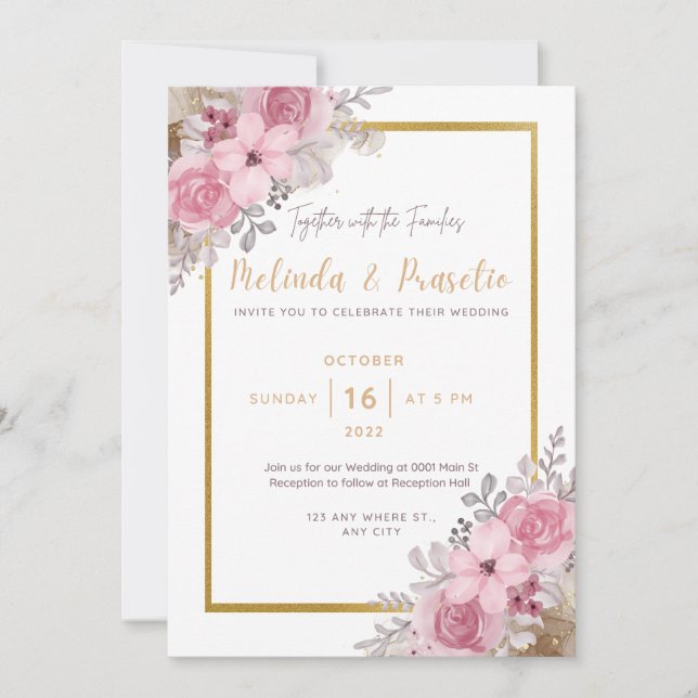 Printable Personalized Floral Wedding Invitation (Front)