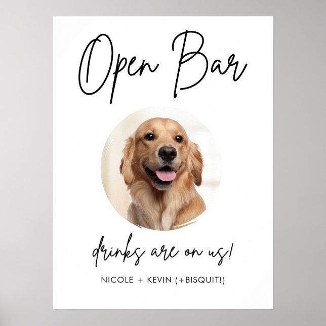 Printable Pet Dog Wedding Open Bar Drinks Sign (Front)
