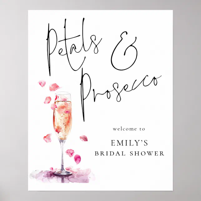 Printable Petals Prosecco Welcome to Bridal Shower Poster | Zazzle