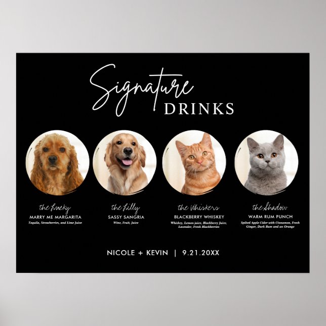 Printable Pets Signature Drinks Wedding Bar Sign (Front)