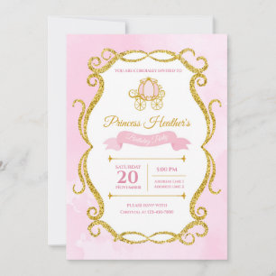 Printable Pink and Gold Glitter Princess Invitatio Invitation