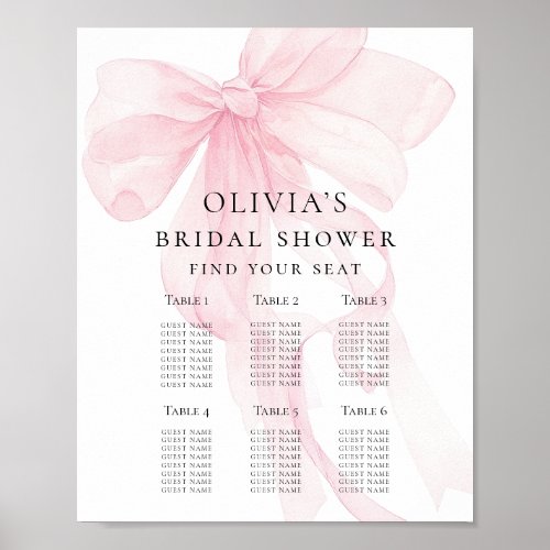 Printable Pink Bow Bridal Shower Seating Chart
