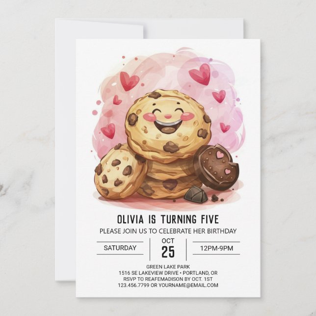 Printable Pink Online Cookies Birthday Invitation (Front)