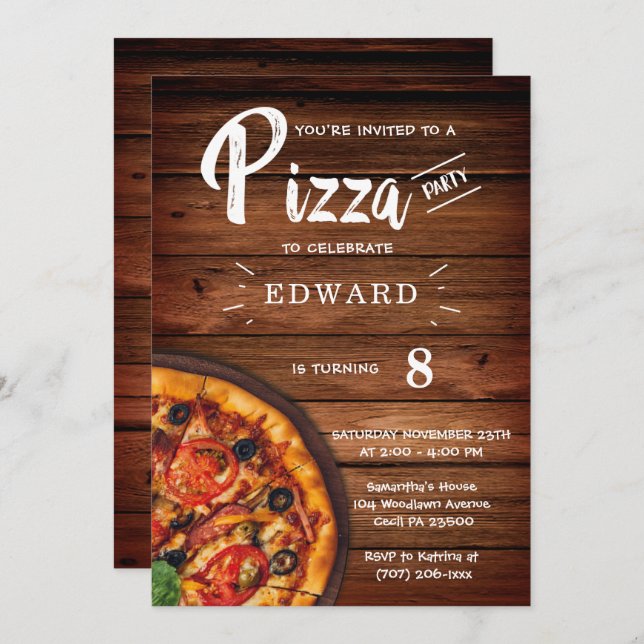 Printable Pizza Party Invitation Template (Front/Back)