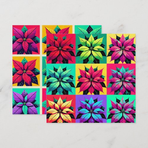 Printable Pop Art Poinsettia Grid Scrapbook Paper Invitation