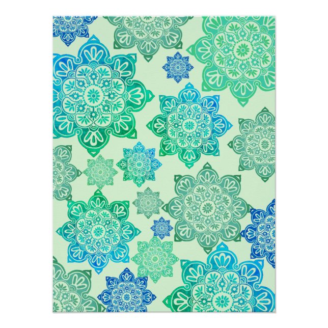 Printable Poster with green and blue medallions (Front)