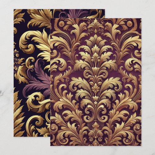 Printable Purple and Gold Victorian Damask Pattern Invitation