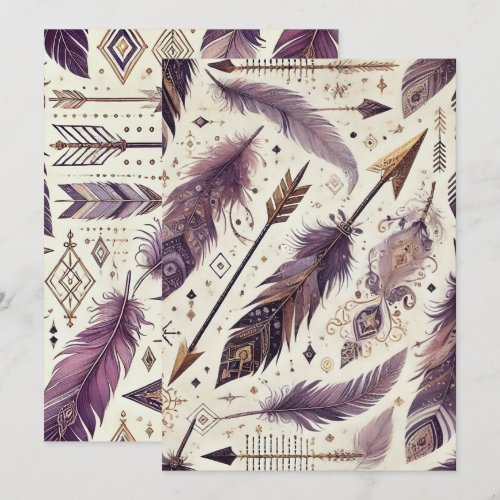 Printable Purple &amp; Gold Boho Arrows &amp; Feathers Invitation