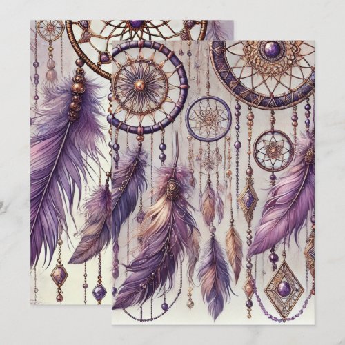 Printable Purple &amp; Gold Boho Dreamcatcher Pattern Invitation