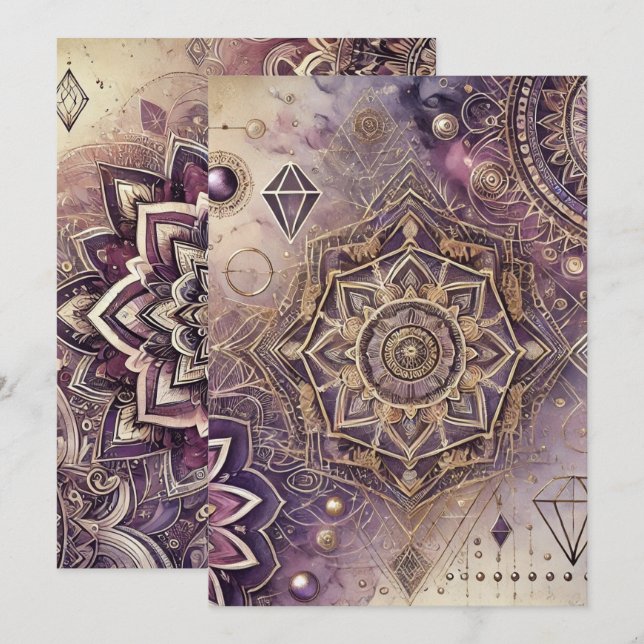 Printable Purple & Gold Boho Intricate Mandalas Invitation (Front/Back)