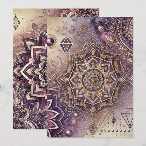 Printable Purple &amp; Gold Boho Intricate Mandalas Invitation