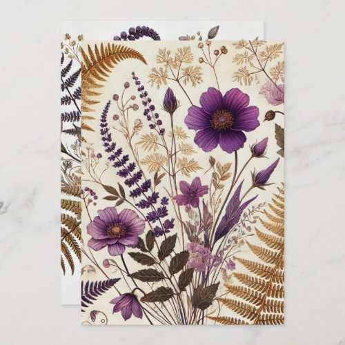 Printable Purple &amp; Gold Boho Wildflowers and Ferns Invitation