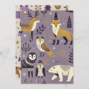 Printable Purple & Gold Scandinavian Animals Invitation