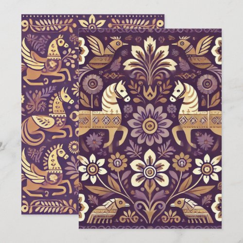 Printable Purple &amp; Gold Scandinavian Folk Art Invitation