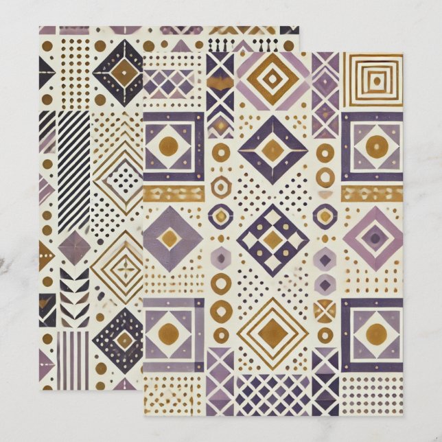 Printable Purple & Gold Scandinavian Geometric Invitation (Front/Back)