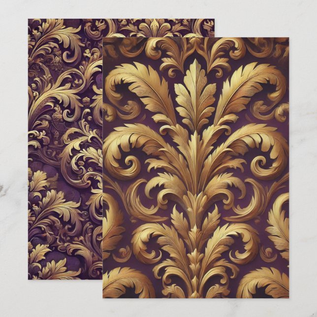 Printable Purple & Gold Victorian Acanthus Invitation (Front/Back)