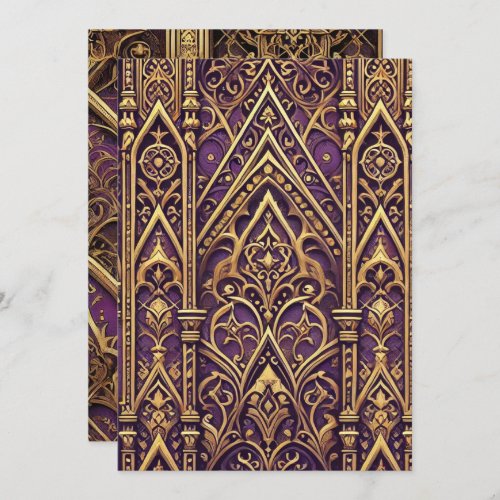 Printable Purple &amp; Gold Victorian Gothic Pattern Invitation