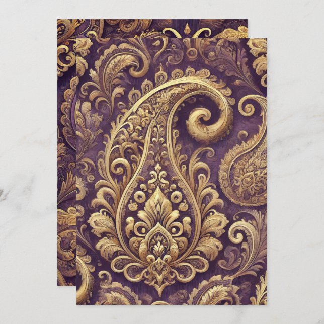 Printable Purple & Gold Victorian Paisley Pattern Invitation (Front/Back)