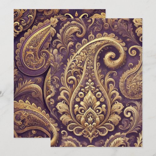 Printable Purple &amp; Gold Victorian Paisley Pattern Invitation
