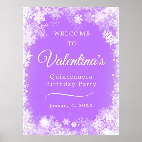 Printable Quinceanera Snowflake Purple Welcome Poster