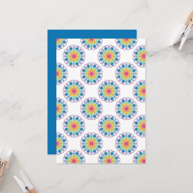 Printable Rainbow Floral Polka Dot Scrapbook Paper Invitation (Front/Back In Situ)