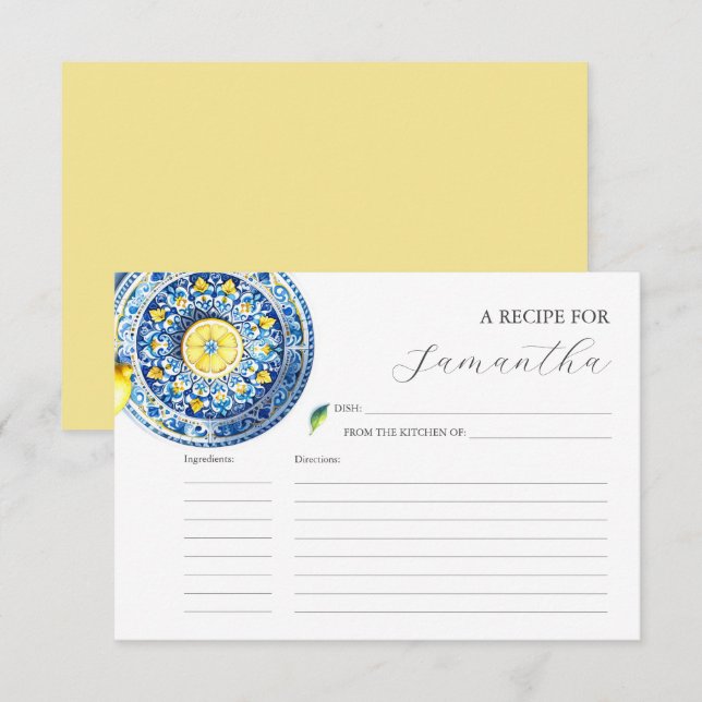 Printable Recipe Cards Blue and Yellow Lemon (Front/Back)