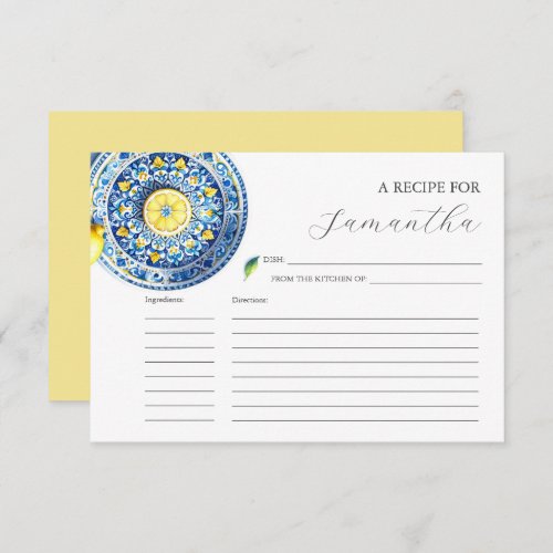 Printable Recipe Cards Blue and Yellow Lemon
