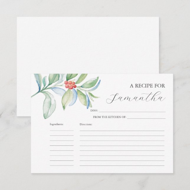 Printable Recipe Cards Watercolor Christmas (Front/Back)
