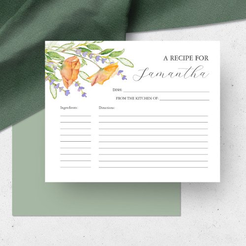 Printable Recipe Cards Watercolor Flowers