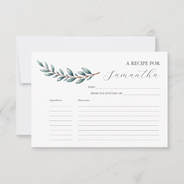 Printable Recipe Cards Watercolor Greenery (Front)