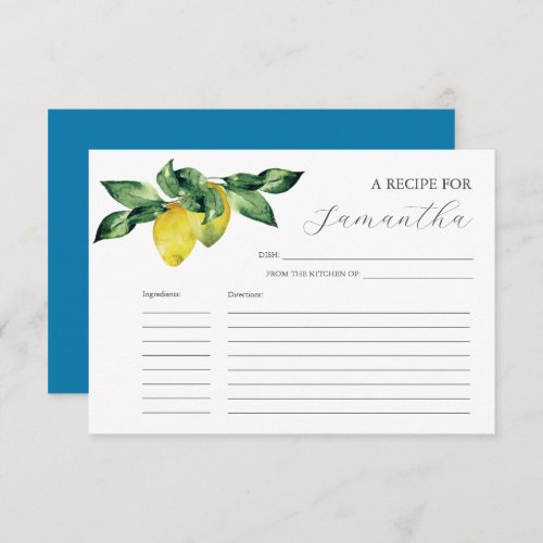 Printable Recipe Cards Watercolor Lemons