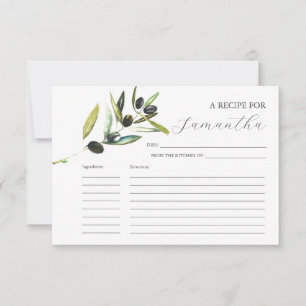Printable Recipe Cards Watercolor Olive Branch