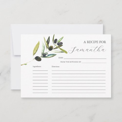 Printable Recipe Cards Watercolor Olive Branch