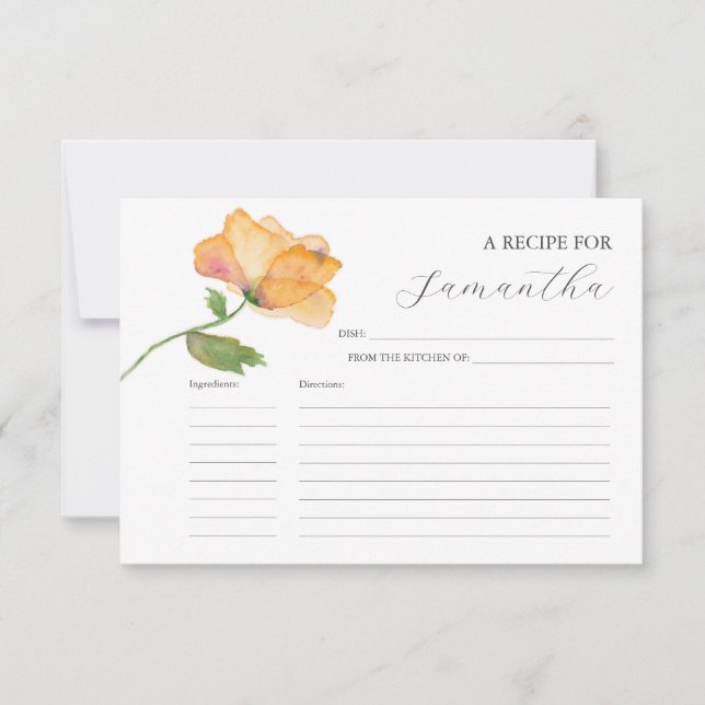 Printable Recipe Cards Watercolor Poppy Flowers (Front)