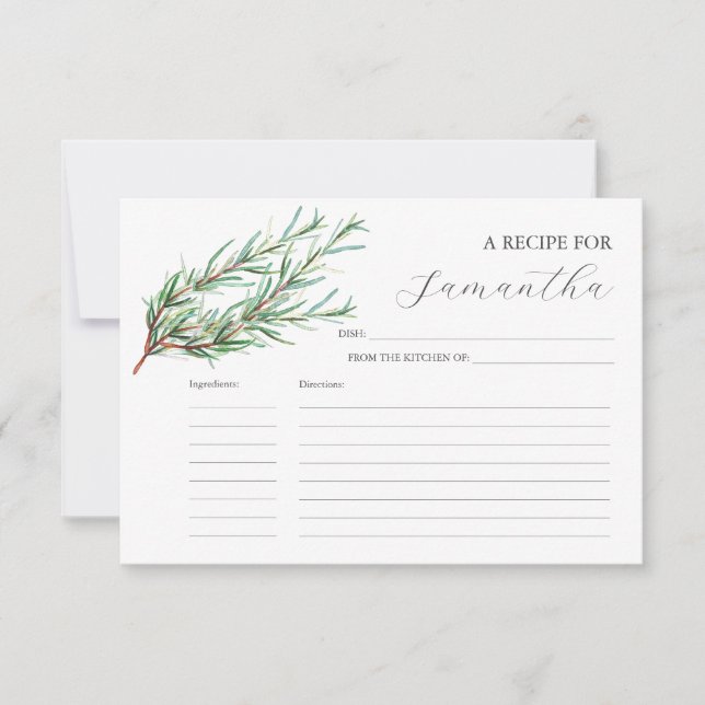 Printable Recipe Cards Watercolor Rosemary (Front)