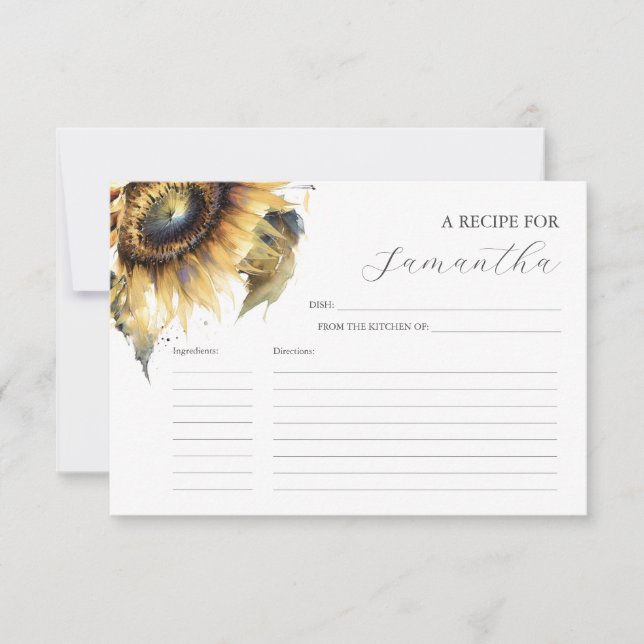Printable Recipe Cards Watercolor Sunflowers (Front)