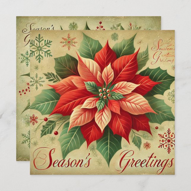 Printable Retro Christmas Poinsettia Scrapbook Invitation (Front/Back)