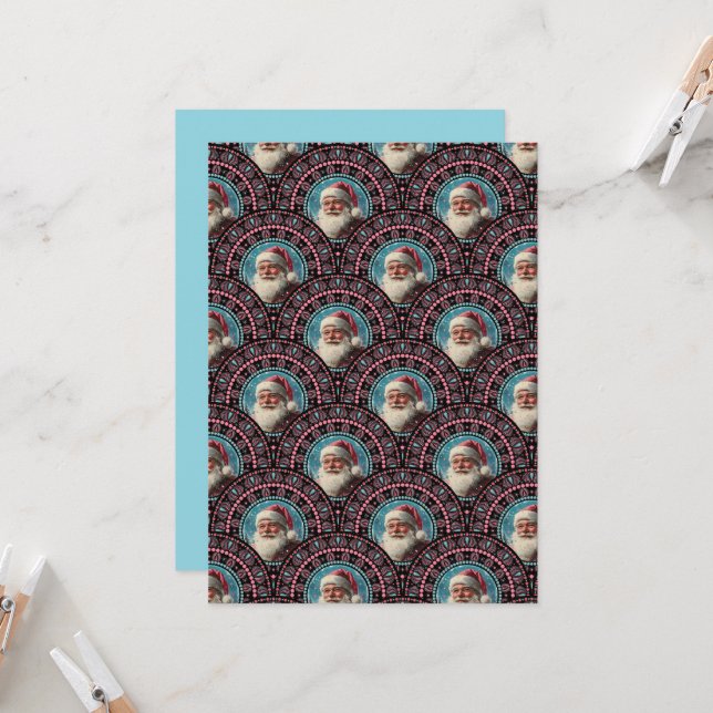 Printable Retro Santa Pinkmas Mandala Art Deco Invitation (Front/Back In Situ)