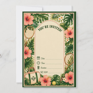 Printable Retro Tennis Birthday Invitation Blank